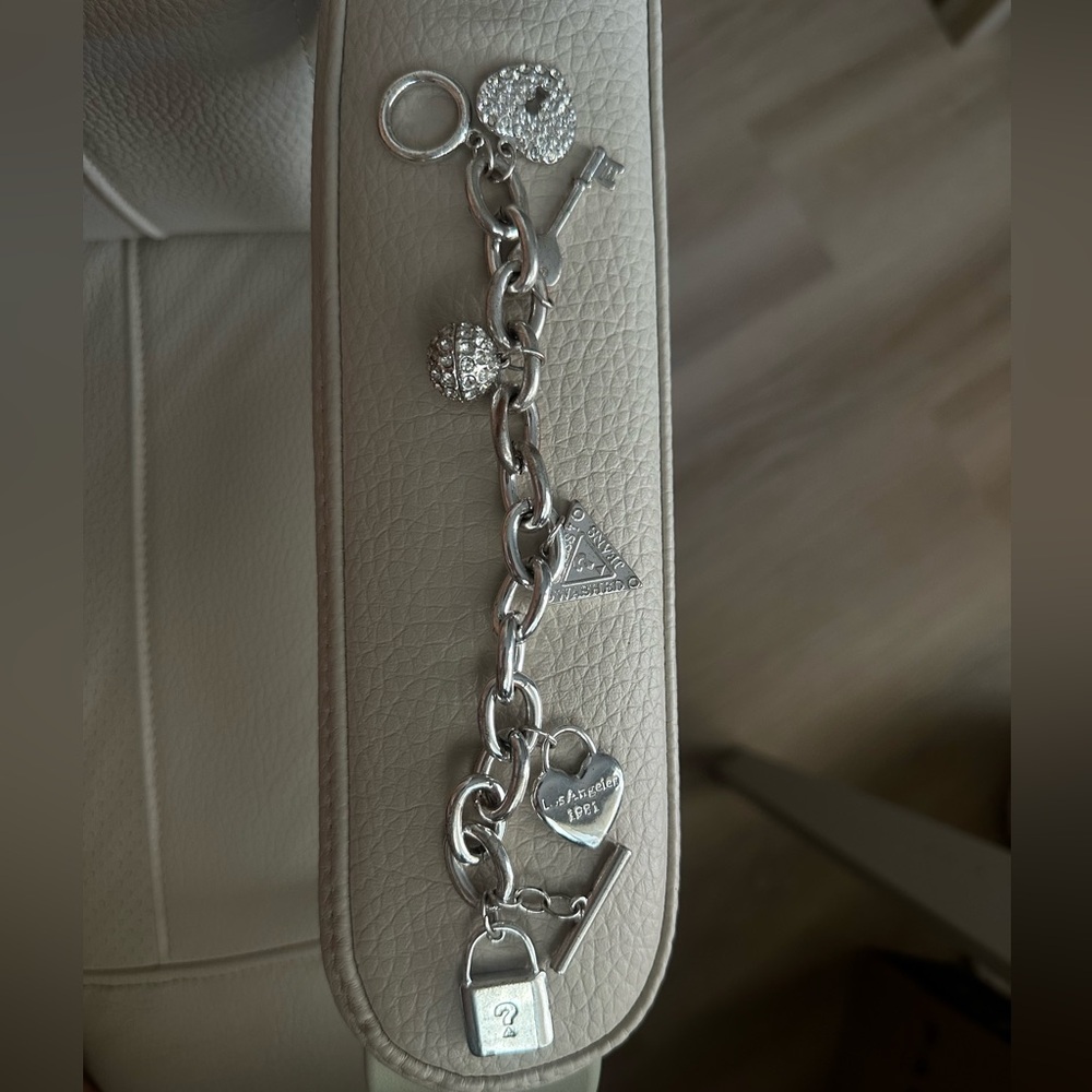 Silver Heart & Charm Link Bracelet – Silver Tone